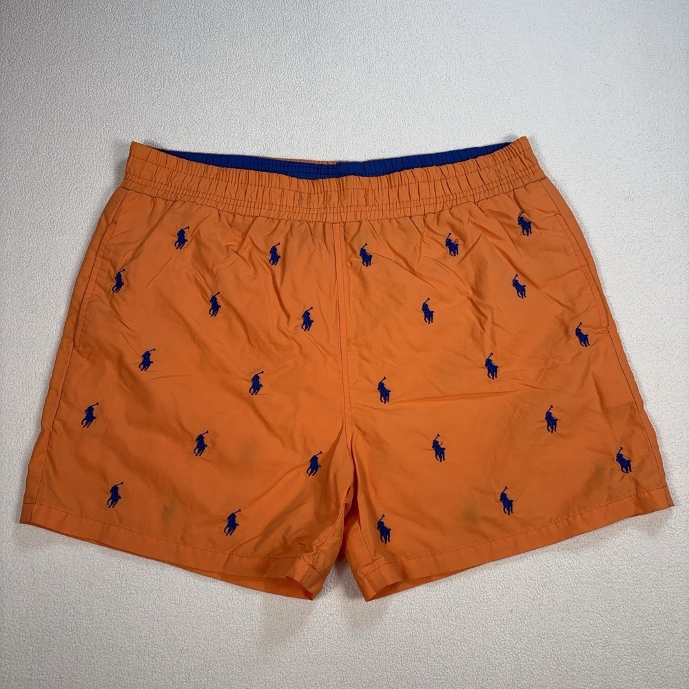 Polo Ralph Lauren Pony All Over Swim Shorts Men's XL Orange *Tear on Mesh‎ Liner